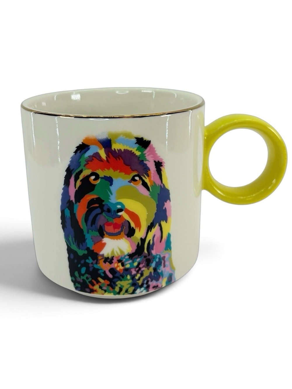 Tabitha Brown Target Colorful Doodle Dog Art Ceramic Coffee Mug Yellow Handle